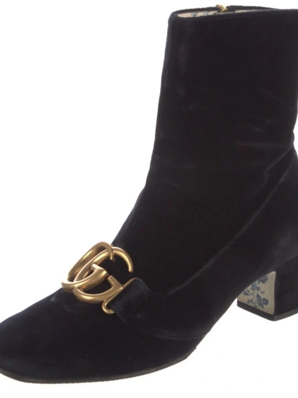 Gucci Black Velvet Ankle Boots with Gold Double GG - Picture 2 of 5